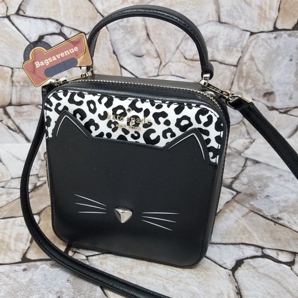 Daisy Vanity Crossbody Meow Cat Leather Bag Top Handle Purse Black Kate Spade - Picture 11 of 12